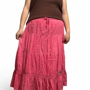 White Stag Pink Midi Ruffled Skirt